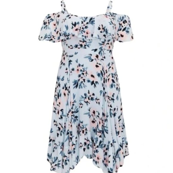 TORRID  Mini Gauze Blue Floral Print Cold Shoulder Skater Dress Size 2 18/20 - Picture 1 of 16